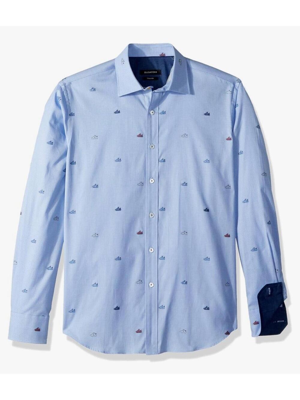 Bugatchi Men's Fitted Long Sleeve Conversational Pattern Point Collar Shirt XL